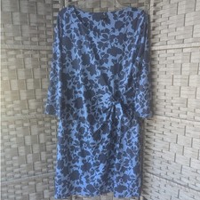 Talbots Sheath Dress Blue Floral Midi Side Knot Stretch 3/4 Sleeve XLP Preppy