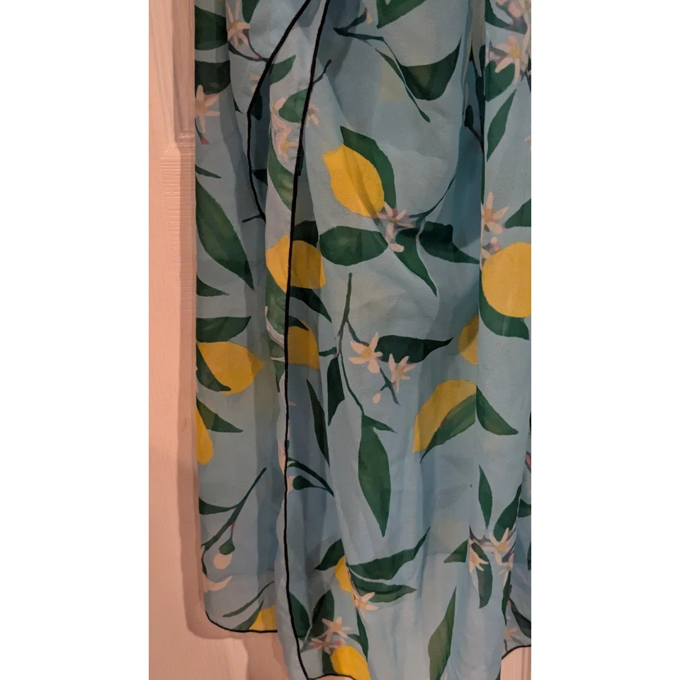 Blue Lemon Print Kimono Lightweight Sheer Open Front Duster - Image 3 of 4