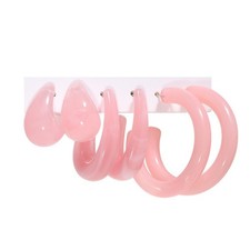 Minimalist Colorful Acrylic Resin 3pairs C Shape Round Circle Hoop Thick Ch - 04