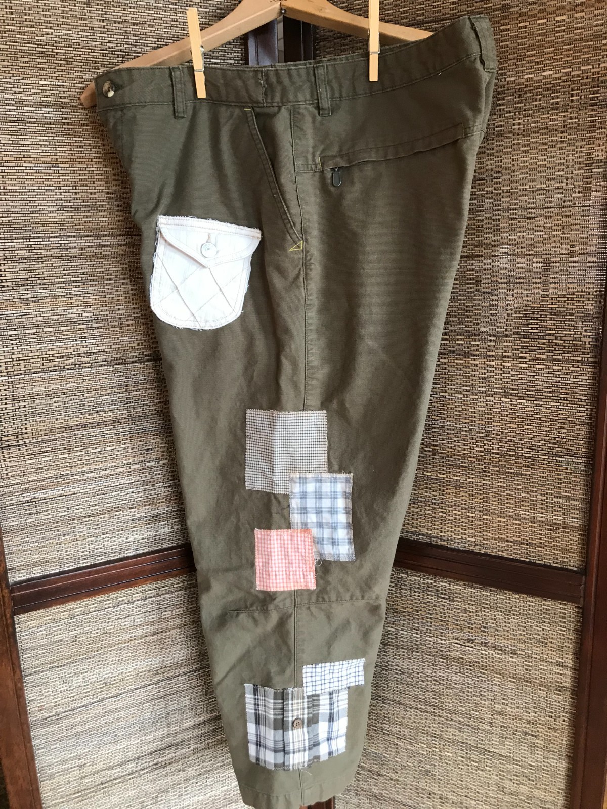 Upcycled Patchwork Cropped Pants | Boho Olive Gre… - image 10