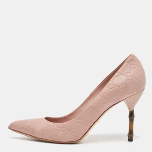 Escarpins Gucci rose pâle Guccissima cuir Kristen bambou talon bout pointu taille 38