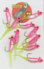 10 Pack 1/16 Oz  Pink And White Crappie Jigs. ( Pinky  Shad)