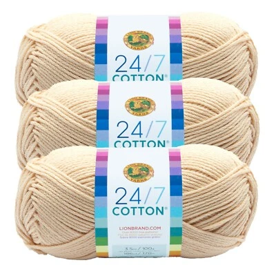 (3 Pack) Lion Brand Yarn 761-098C 24/7 Cotton® Yarn, Ecru