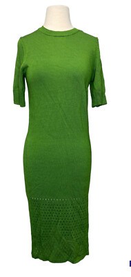 Cos Womens XS Kelly Green Knit Midi Dress Eyelet Mesh Short Sleeve Stretch  | eBay