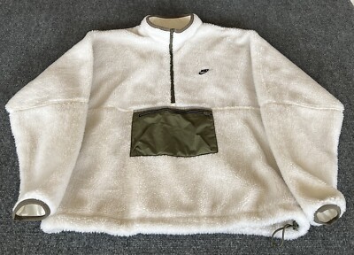 Nike Club Fleece Anorak 1/4 Zip White Green Deep Pile Pullover Mens XL 