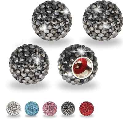 4pcs Gray Sparkly Crystal Rhinestone Tire Valve Stem Caps Covers Fits Universal