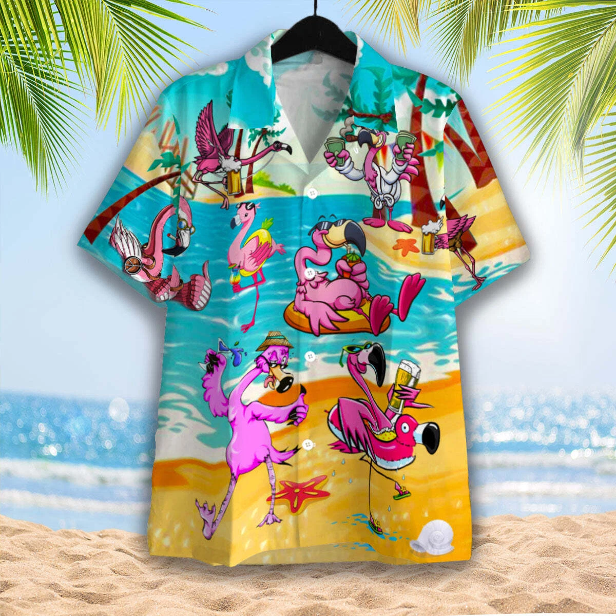 Flamingo Beach Funny Hawaiian Shirt Summer Beach Aloha For Men & Women