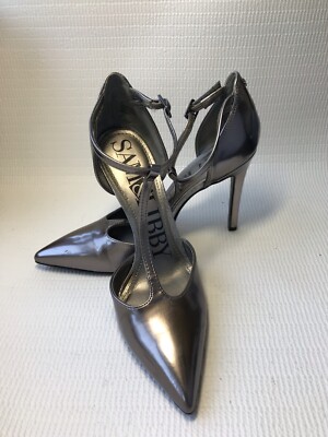 Sam&Libby Pewter Vegan T-Strap High Heels Sz 9Pre-owned | eBay