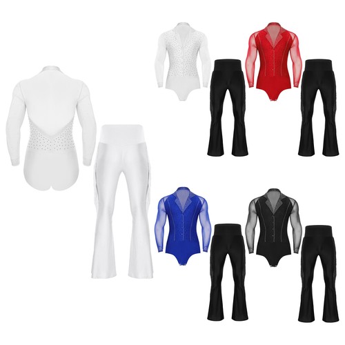 Herren 2 Stück Latein Tanz Outfits Langarm Ballsaal Tanz Trikot mit Hose - Bild 2 von 73