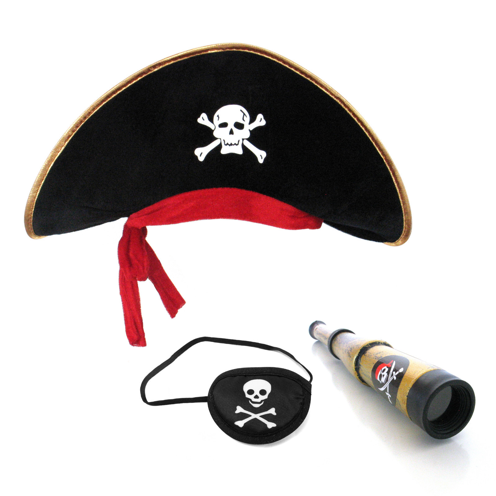 Gorro Pirata + Parche para el Ojo + Piratenfernrohr Set Niño Sombrero Telescopio
