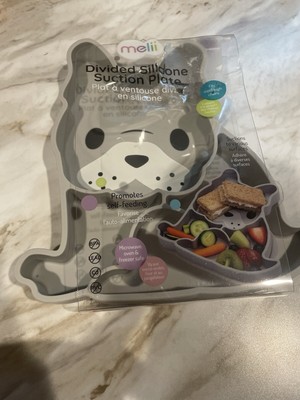 Melii Divided Silicone Suction Plate NEW Purple Cat - Promotes Self Feeding