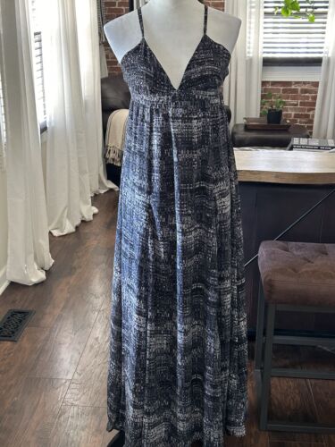 H&M Black & White Maxi Halter Sheer Lined Dress Womens 4