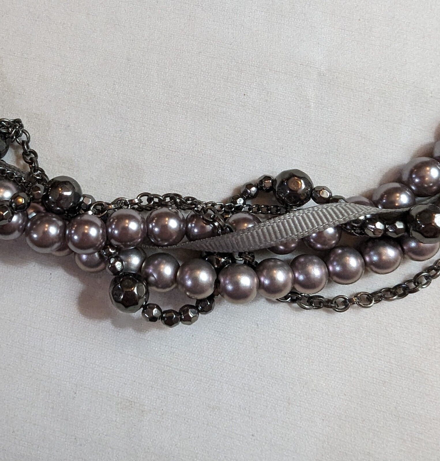 Gunmetal Chunky Beaded Necklace Pearl Chain Link … - image 7