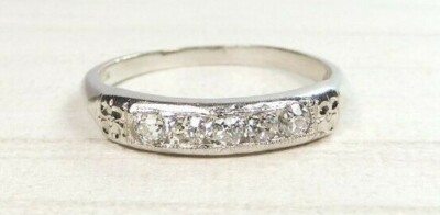 Antique Art Deco 1920s Diamond Wedding Band Palladium Ring Size 6.2 UK-M EGL USA