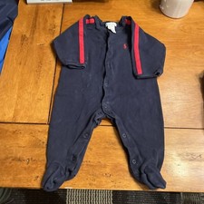 Ralph Lauren Boys 9 Months Blue long sleeve pajama bodysuit With Footies