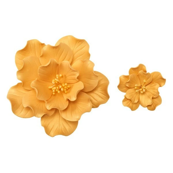 2 Gold Ruffled Flowers Gum Paste Gumpaste Fondant Sugar - Photo 1/1