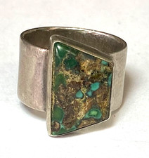 Sterling Silver Green  Brown Turquoise Ring 13mm Size 7