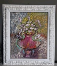 Paolo Da San Lorenzo Quadro Dipinto Olio Su Tela Fiori Originale 40x50