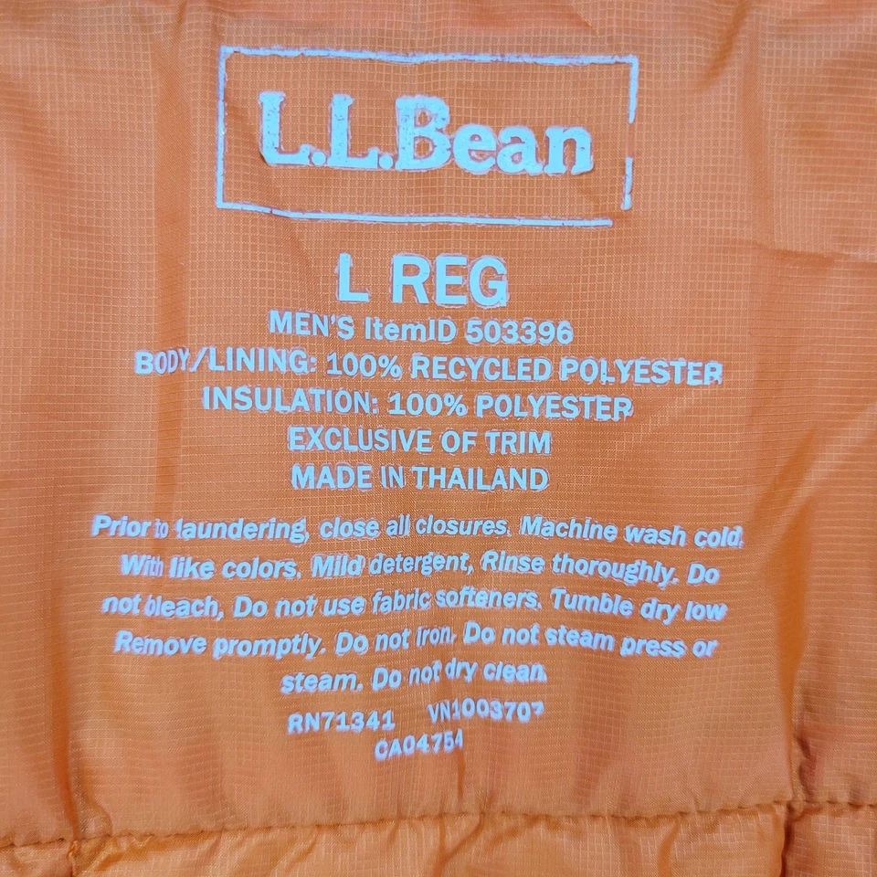 Chaleco LL Bean Azul Naranja Primaloft Aislado Ligero Bolsillos con Cremallera Grande L Foto 3 de 4