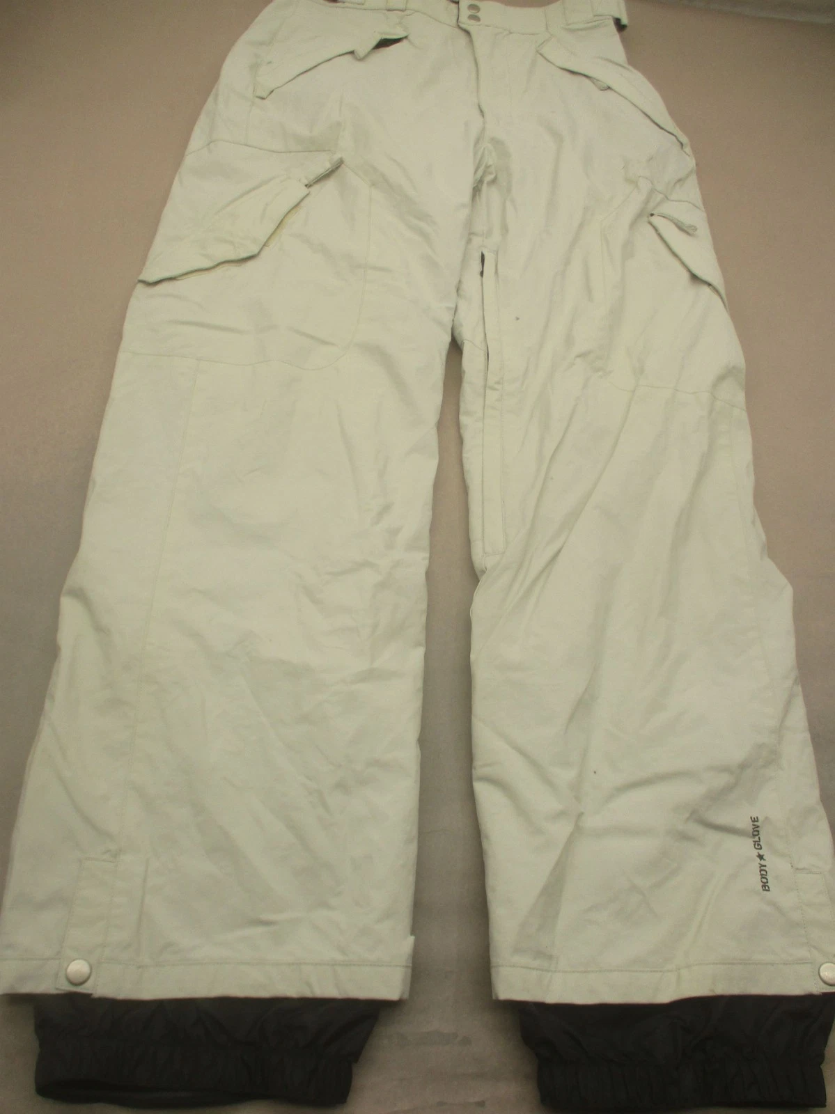 Body Glove Size M Womens Beige Pockets Zip Buttons Lined Gaiters Snowpants 853