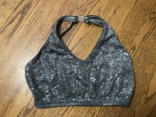 Dance Costume Top, Size ASM, Black And Silver Shiny, made By Curtain Call