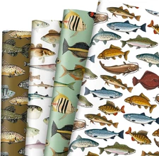 8 Sheets Vintage Fish Wrapping Paper -Not Roll- 4 Designs Summer Ocean Gift Wrap