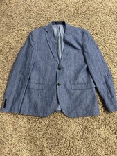 Mens H M Slim Fit Linen Light Blue Blazer 40R Pre-Owned