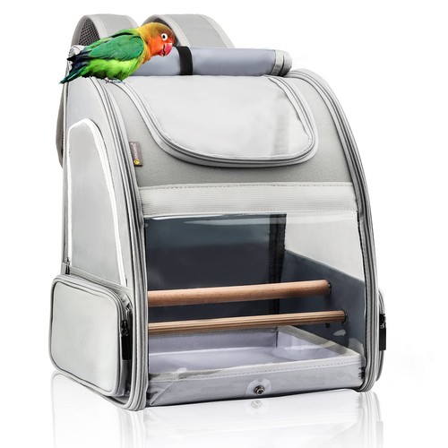 Bird Carrier Backpack - Pet Travel Cage with Upgraded Tray and Standing Perch...