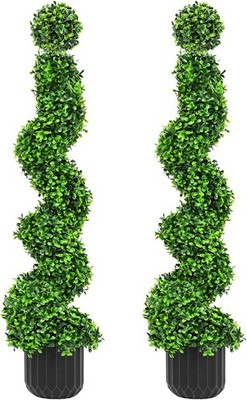 2 Pack 3FT Artificial Spiral Topiary Trees Faux Plants Home Entryway Decor