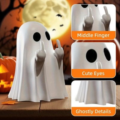 Halloween Middle Finger Ghost Figurine: Spooky Resin Decor Porch & Home