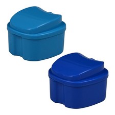2 Pcs Denture Bath Box Cup - Complete Clean Care Medium-2A, Blue Dark Blue