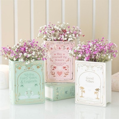 Vase in Buchform Keramik Blume Pflanzenhalter Geschenk 3D Liebhaber rosa grün weiß Spaß