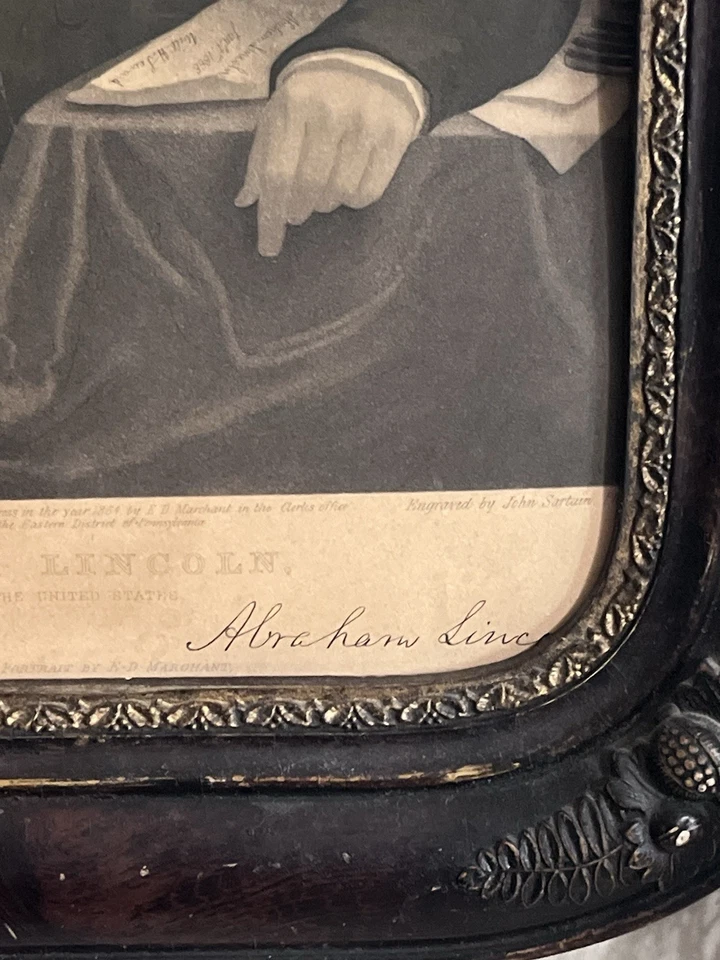 Authentic 1864 Engraving President Abraham Lincoln E.D. Marchant  Wood Frame - Image 4 of 4