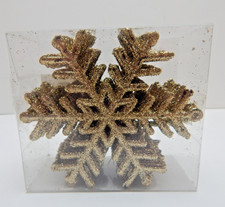 20 Glitter Ornaments Snowflakes 4 In Plastic Flat Non-Lit Wal-Mart w/Box GOLD