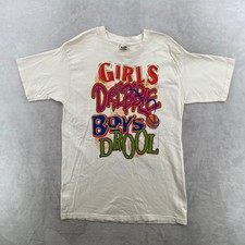 Fruit of the Loom Graphic Tee Women M Cream Girls Dribble Boys Drool Vintage 90s