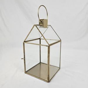 Glass Terrarium Candle Holder Greenhouse Plant Display Brass Frame Home Decor