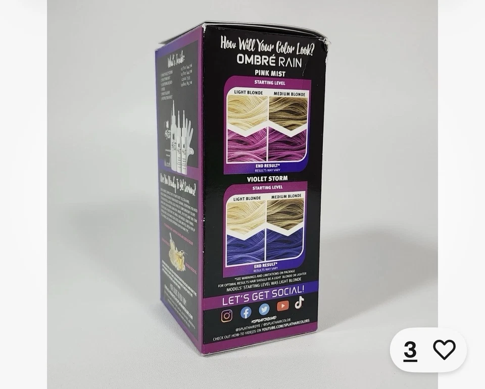 Kit de tinte para cabello Splat Ombre Rain Pink Mist & Violet Storm con blanqueador y peróxido Foto 2 de 4