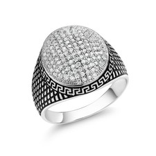 1.54 Cttw Zirconia CZ Greek Key Ring for Men  925 Sterling Silver  Father's