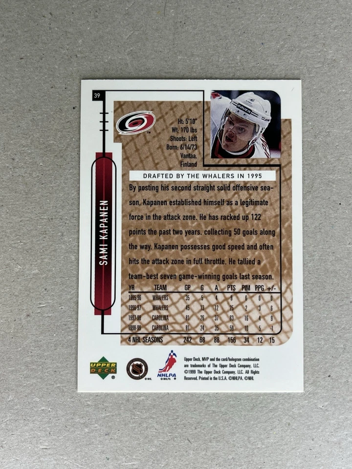 1999-00 Upper Deck MVP Sami Kapanen Carolina Hurricanes #39 - Image 2 of 2
