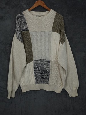 Vintage Orvis Pullover Herren XL Beige Patchwork Zopfmuster Fischer Made USA Y2K
