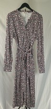 Boden Women Tall Navy/White/Red Animal Print V-Neck Belted Midi Shirt Dress 12L