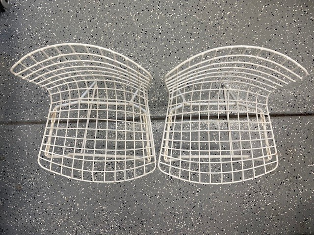 Pair AUTHENTIC early KNOLL Harry BERTOIA White WIRE Children's CHAIRS