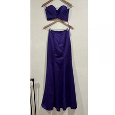 NWT NEW La Femme 22207 purple satin crossed pleated two piece prom dress