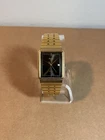 Vintage Pulsar Quartz Tank Watch Gold Tone Black Dial Date Mens Seiko V322-5070