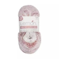 Ladies Lemon Faux Fur Slipper Socks  Super Soft, Pink