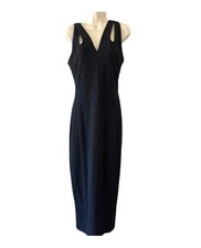 Vintage Tootsies Evening Dress Black Rhinestone Formal Slit Cut Out Women’s Sz 4