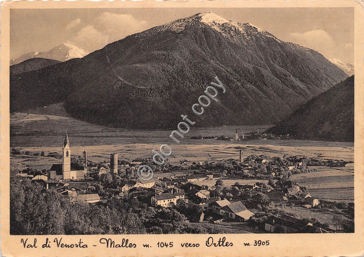 Cartolina Val Venosta Malles Panorama verso Ortles 1936