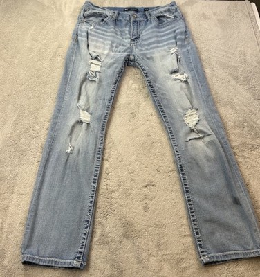 BKE Buckle Jake Straight Jeans Mens 34x32 Blue Wash Stretch Distressed Denim