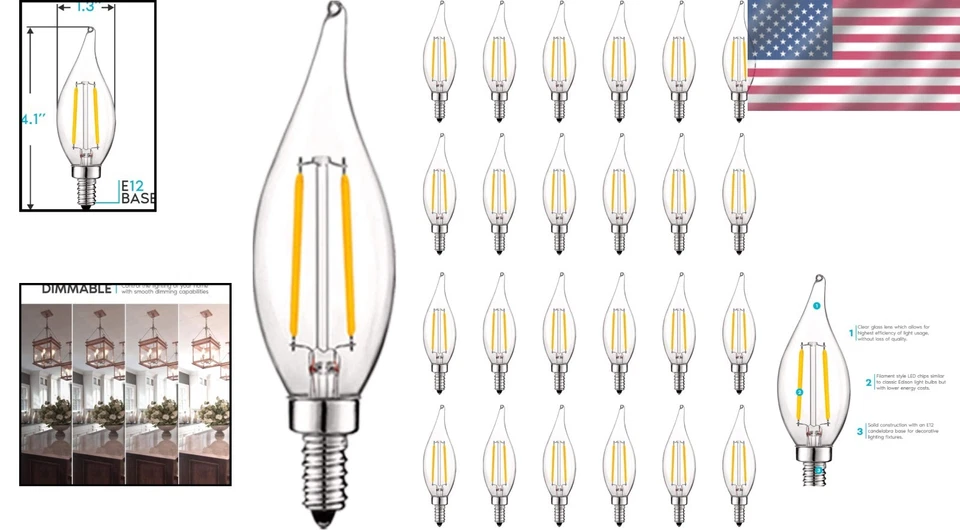 4W Chandelier Light Bulbs 3000K Soft White 24 Pack - Image 2 of 4