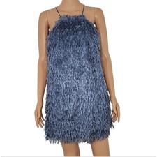 TCEC Feather Shimmer Halter Shift Mini Dress Lined Blue Size Small NWT Stylish